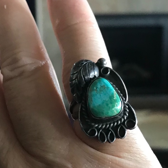 Vintage pawn-type turquoise silver Navajo ring signed - Picture 5 of 6